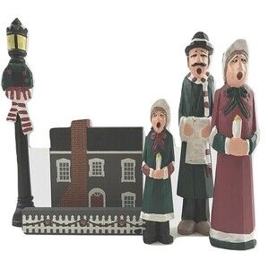 Carolers with Lamp Post Table Top Christmas Decoration 3 figures & house